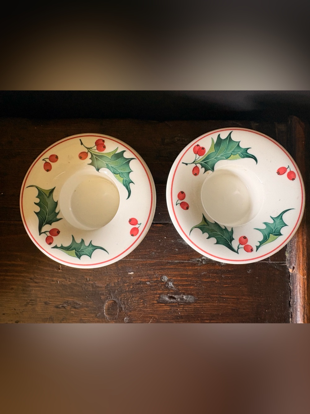Vintage Villeroy & Boch Holly Christmas Candle Holders Fine Porcelain Set of 2